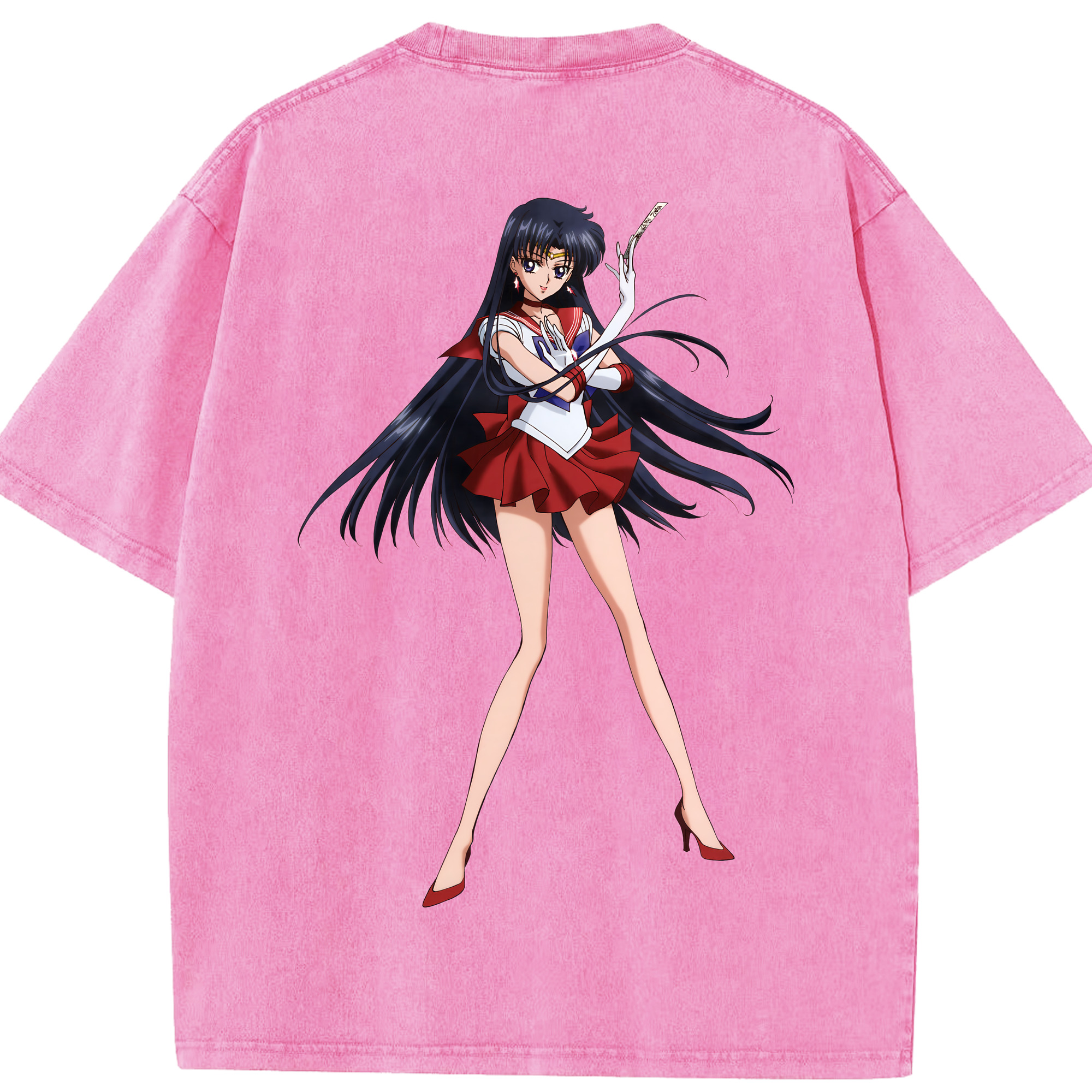 （画像用） 美少女戦士セーラームーン 火野レイ ひの レイ Sailor Moon Hino Rei （セーラーマーズ,Sailor Mars） 綿100% ヴィンテージ風 半袖Tシャツ（背面プリント）